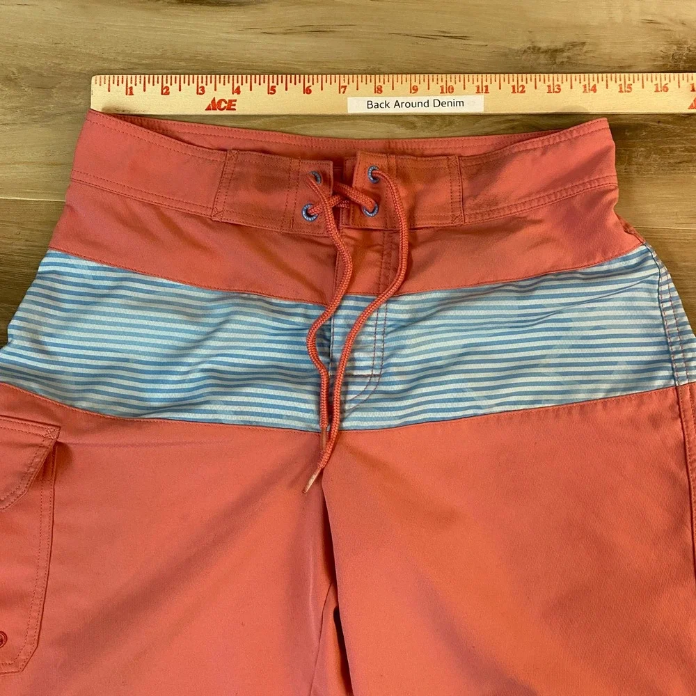 Vineyard Vines Board Shorts Mens 28 Coral Blue Stripe Swim Trunks Drawstring